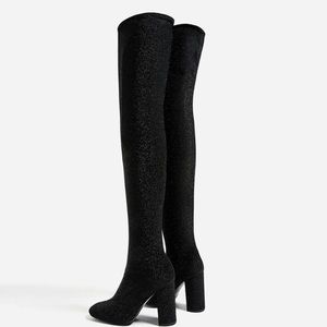 Zara black sparkly OTK boots